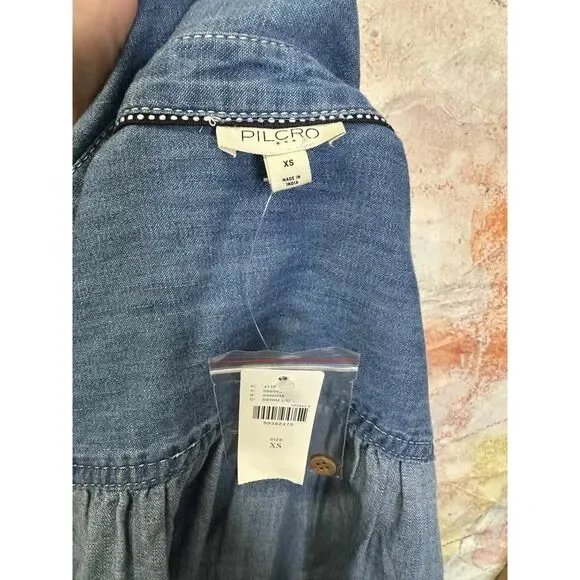 Anthropologie Pilcro Long-Sleeve Embroidered Icon Denim Buttondown Shirt - Picture 8 of 9